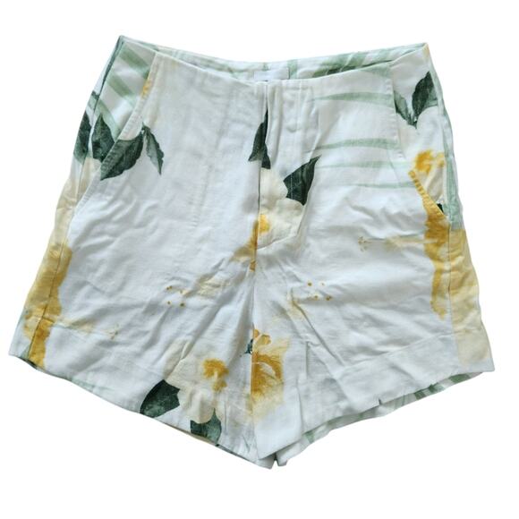 OSKLEN‎ Revolve Linen Blend High Rise Floral Shorts 36 Resortwear Beach Vacation - Picture 1 of 7